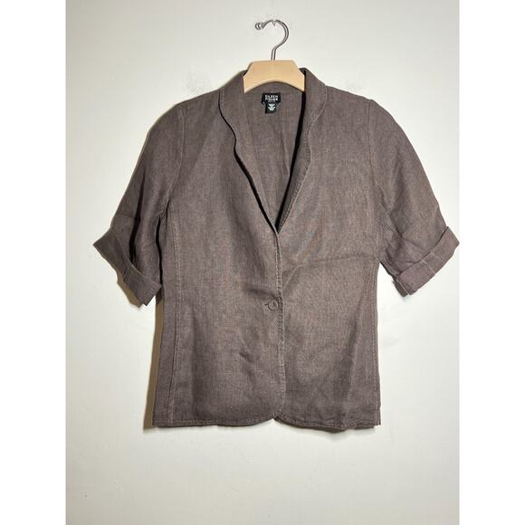 Eileen Fisher Jackets & Blazers - Eileen Fisher Grayish Brown Irish Linen Single Button Jacket Blazer Lagenlook PM